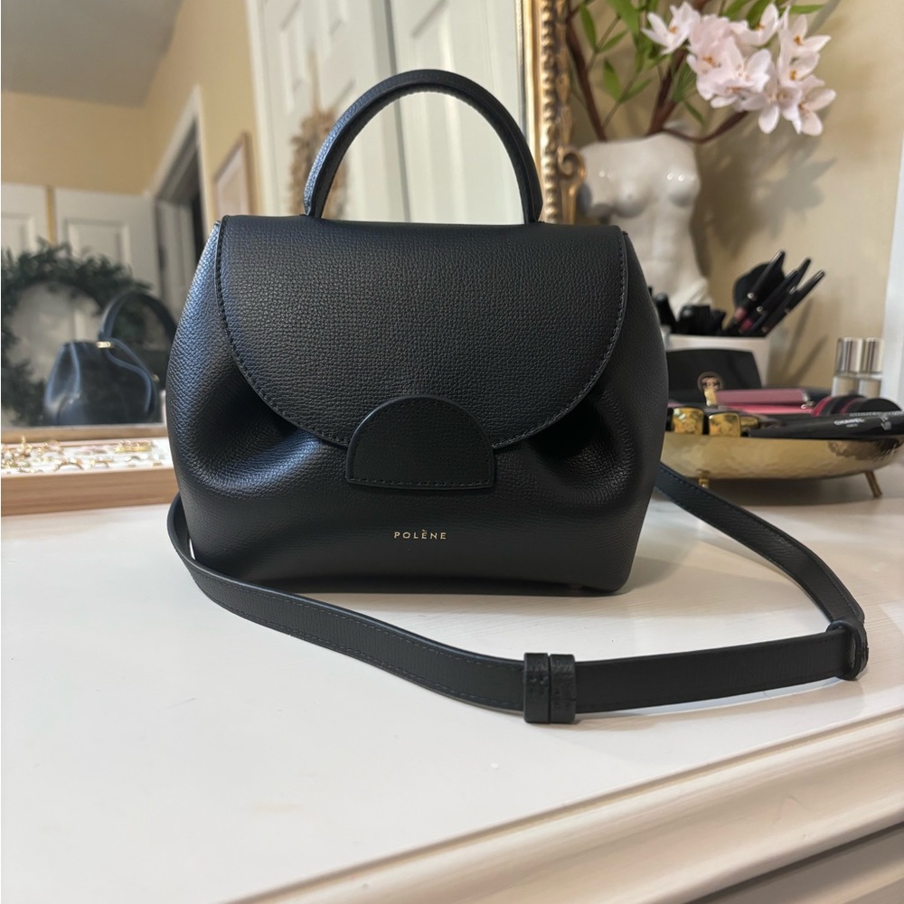 Polene Numero Un Nano textured black leather bag